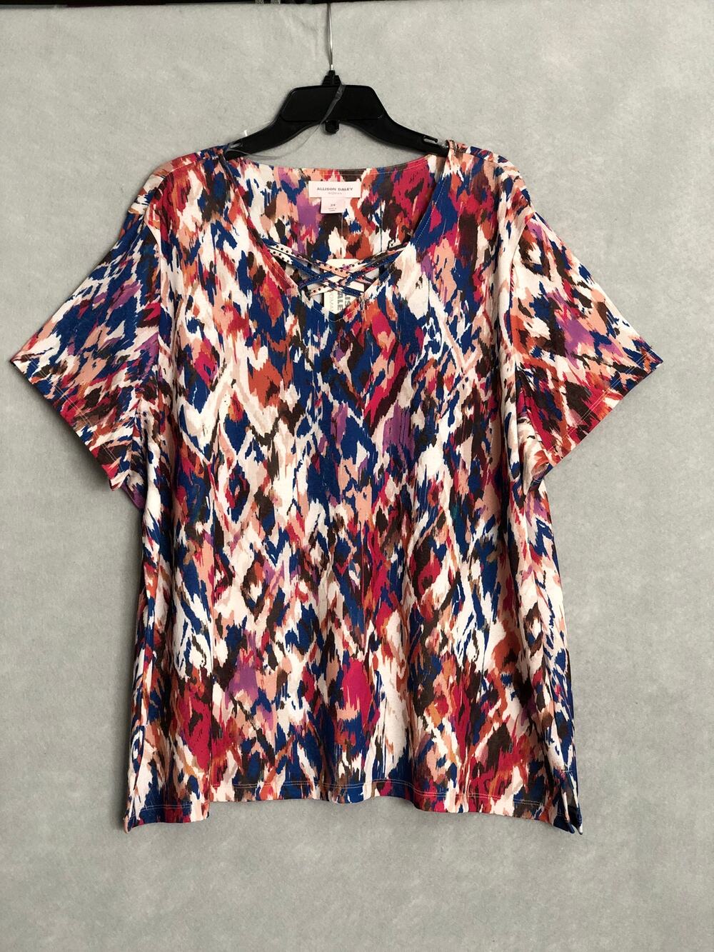 Allison Dailey V-Neck Top Diamond Ikat Print Criss Cross Woman 3X NEW